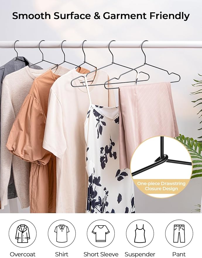 StorageWorks 4mm Super Thick Metal Wire Hangers, Heavy Duty Stainless Steel Clothes Hangers for Coats, Shirts Jackets, Pants, Suits, Space Saving Black Hangers for Closet, 20 Pack