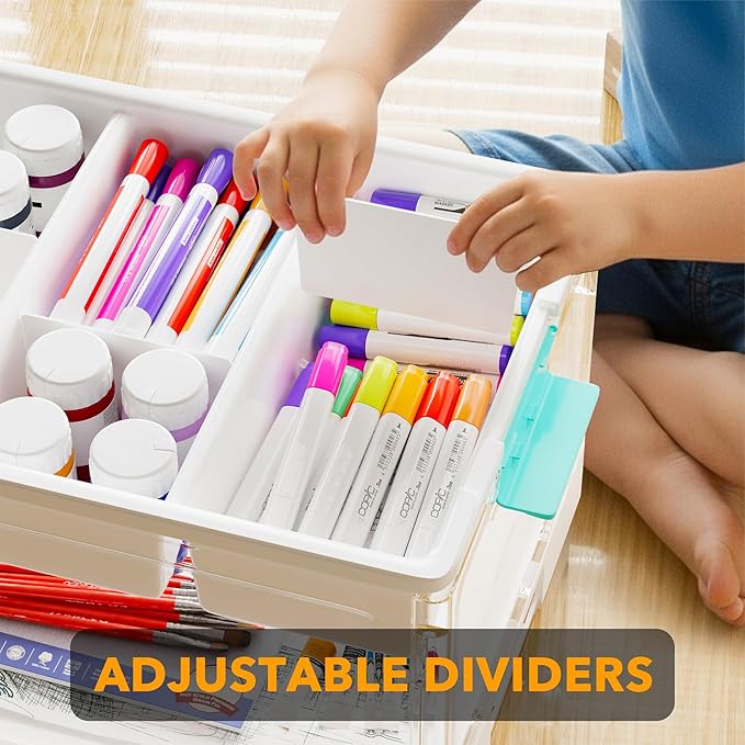 SpaceAid Craft Organizers and Storage - 24 QT Plastic Box Art Supply Storage Organizer Bin with Lid, Removable Trays and Dividers, Clear Container for Art and Craft Supplies,1 Pack