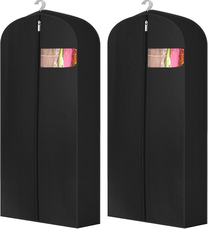 2 Pcs 10" Gusseted Garment Bags for Hanging Clothes Dress Bags for Gowns Long Closet Waterproof Garment Covers Wedding Dress Cover Traveling Clothes Protector (Black,54 Inch)