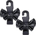 Car Purse Hook, Cute Bow Hooks for Headrest - Leather U-Shaped Purse Holder for Car, Flexible Seat Back Organizer & Durable Vehicle Accessories for Bags, Coats & More (Black-2 Pack)