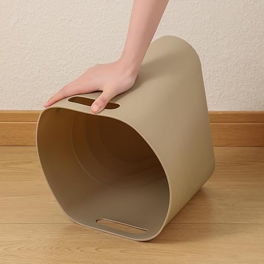rejomiik Small Trash Can, Slim Garbage Can Plastic Waste Basket with Handles 3.5 Gallon Container Bin for Narrow Spaces Bathroom, Bedroom, Kitchen, Office at Home, 2 Pack Khaki