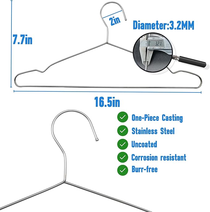 Wire Hangers 60 Pack, Heavy Duty, Space Saving, Stainless Steel, Silver, 16.5inches Closet Hangers for Hanging Coats, Suits, Jackets, Shirts,T-Shirt
