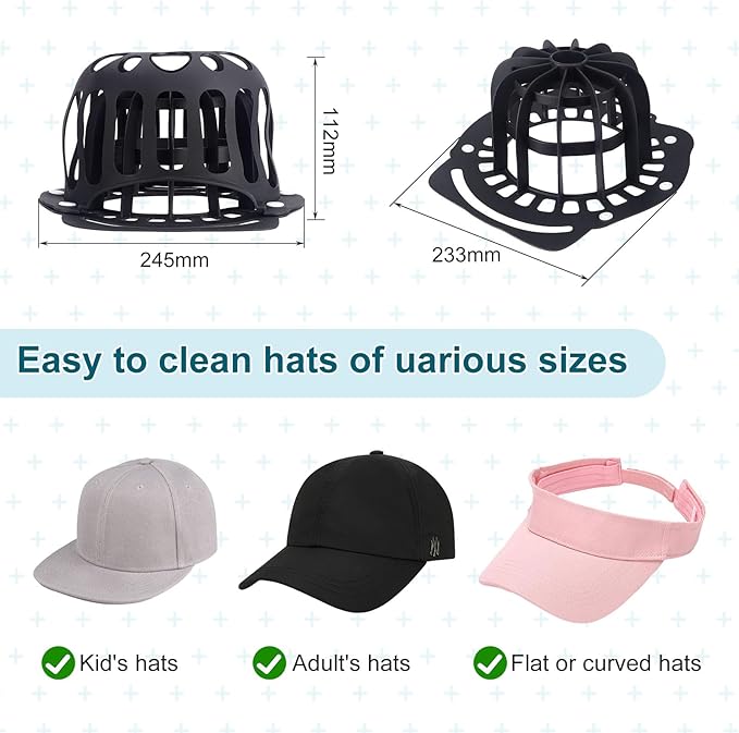 OCR Silicone Hat Washer Cage for Baseball Caps - Gentle Washing, Durable & Reusable Hat Cleaner for Flat & Curved Hats, Fits Most Sizes, Easy-to-Use Washing Machine Tool (Black)