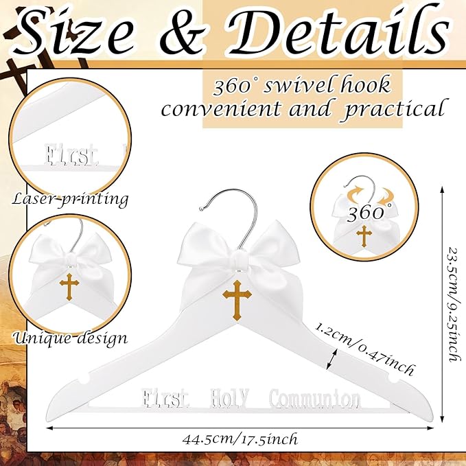 First Holy Communion Hanger First Communion Gift White Bow Dress Hanger 1st Holy Eucharist Party Favors Cross Gift Holiday Ceremony Decoration