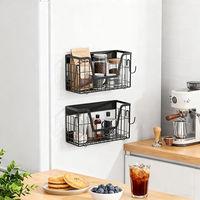 Magnetic Shelf Basket for Refrigerator,Fridge Magnet Shelf Organizer,Side of Fridge Storage Bin,No Assembly Space Saving for Fruits,Veggies,Snacks-2 Pack
