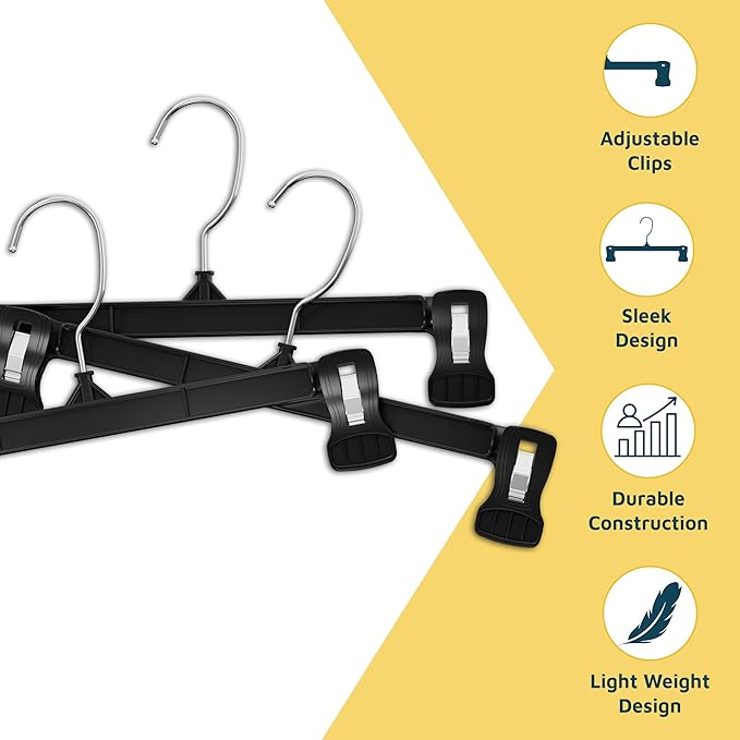 Lifemaster Pants Hangers with Clips Pack of 25, 12-Inch Heavy-Duty Clothes Hangers with Non-Slip Ridged Grip Clips & 360° Swivel Hook, Space-Saving Closet Organizer for Pants, Skirts & Shorts, White
