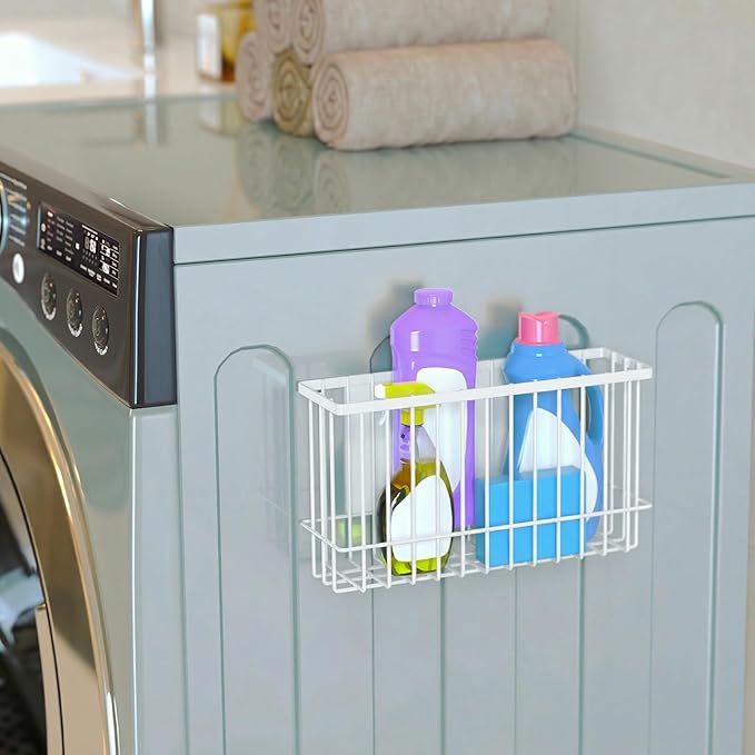 NiHome Magnetic Metal Basket Organizers, 2PCS Medium & Small, Versatile Storage for Kitchen & Office Holds Up to 14 lbs, Easy Attach to Refrigerator or Any Magnetic Surface(White)