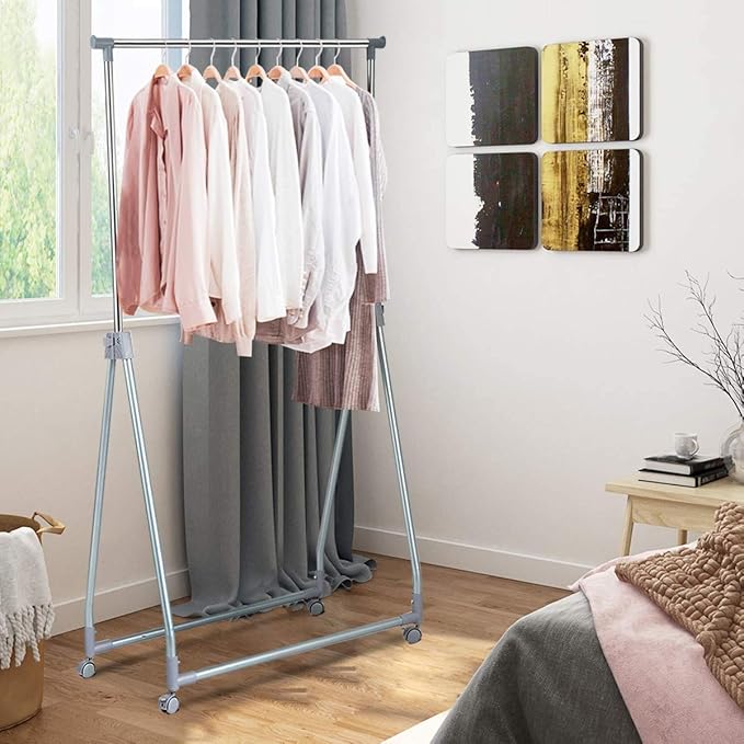 Nightcore Extendable Garment Rack, Heavy Duty Foldable Clothes Rail with Adjustable Hanging Rod & Rolling Casters, Movable Clothes Hanger for Home, Office, Store, Market