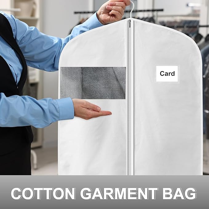 100% Organic Cotton Garment Bag Short 40 Inch Breathable Proof Hanging Clothes Bag Covers with Viewing Window Card Pocket for Short Dresses Jackets Suits Organization(40 Inch)