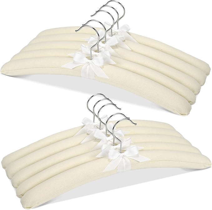 JS HANGER Padded Hangers - 17 Inch Extra Large Heavy Duty Cotton Covered Coat Hangers No Shoulder Bump for Women Clothes, Sweaters, Dresses, Clothing, Weddings, Lingerie Pack of 10, Beige