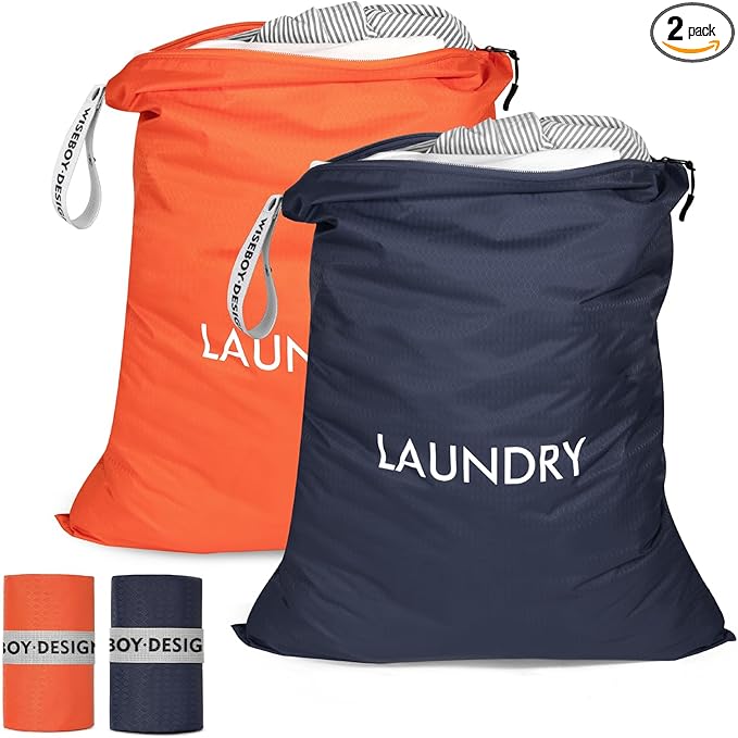 MissBoy 2 Pack Laundry Bags, Nylon Washable Wet Dry Bag, Travel Laundry Bags for Dirty Clothes, Swimming Bathing Suit Workout Wet Clothes Bag