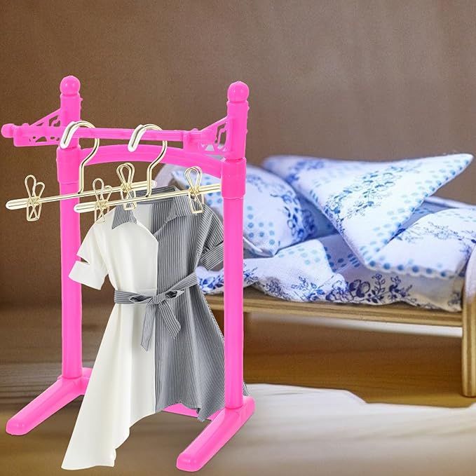 Luxshiny Mini Doll Clothes Hangers 5 Pcs Metal Wardrobe Accessories for Doll Dresses Shirts Pants Display 2.95In Durable Miniature Hangers for Dollhouse Decor