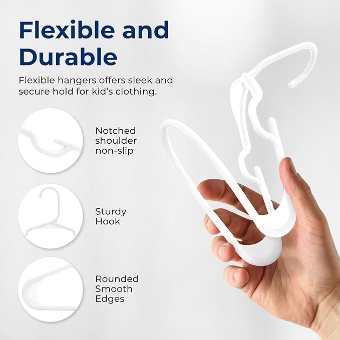 SereneLife 40 Pack Plastic Kids Hangers – Non-Slip Baby Hangers for Closet, Space-Saving Thin Design for Organizing Clothes, Infant, Toddler, and Newborn Clothing (White)