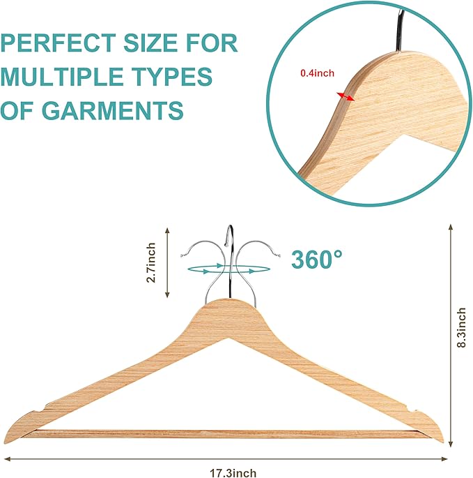 Quality Hangers Premium Slim Wooden Hangers 30 Pack - Thin Space Saving Hangers with 360 Degree Swivel Hook & Shoulder Groves Types of Clothing – Natural (30, Natural)