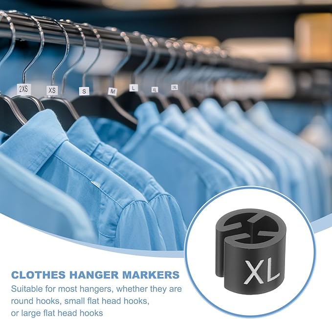 PATIKIL 300 Pcs Clothes Hanger Markers XL Fit Rod Garment Size Tag Hanger Clips Round Color Coding Label for Clothing, Black