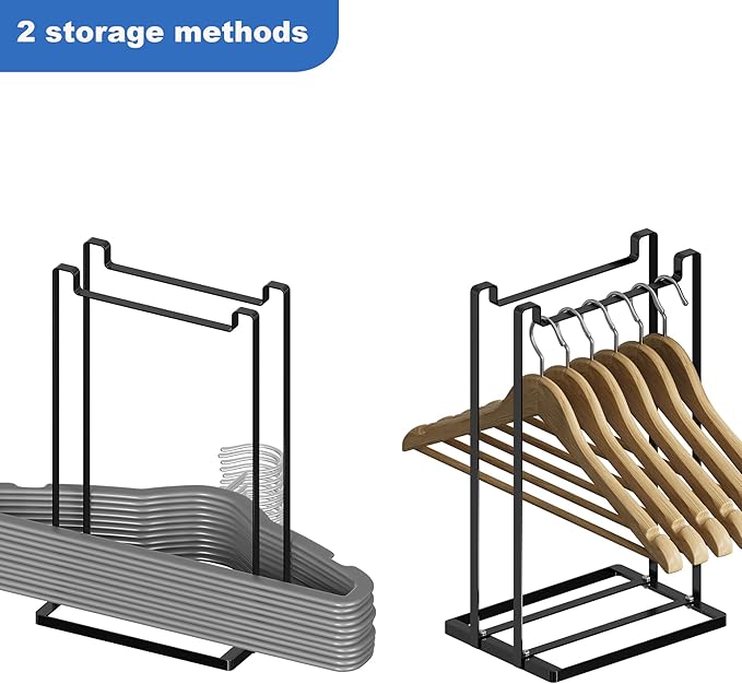 Thipoten Hanger Organizer, Adjustable metal Hanger Stacker for adults and children, Holding up to 55 velvet/wire/plastic hangers, Perfect Space Saver for Closet Laundry Room (Black)
