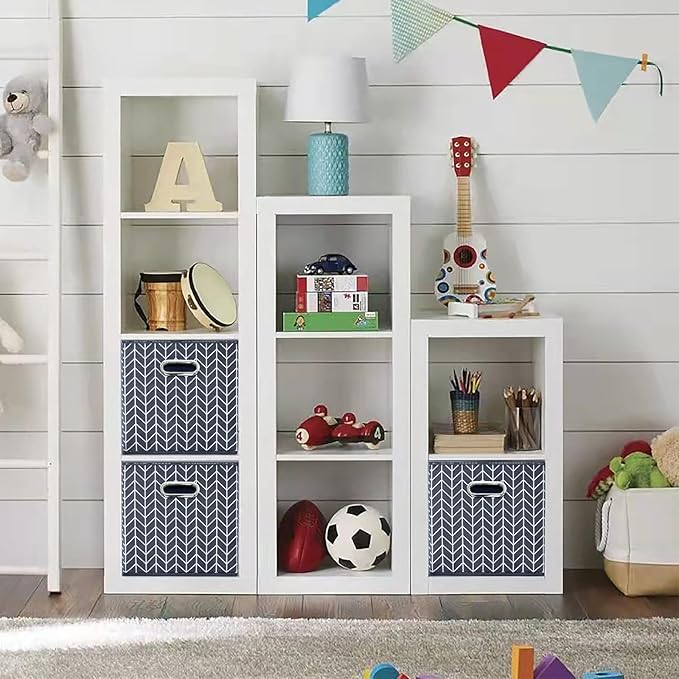 11 Inch Cube Storage Bins , Fabric Cube Organizer Bins with Handle, Foldable Cube Bins for Cloth or Accessary Storage, 11x11x11 Set of 3 (Gray Wave)
