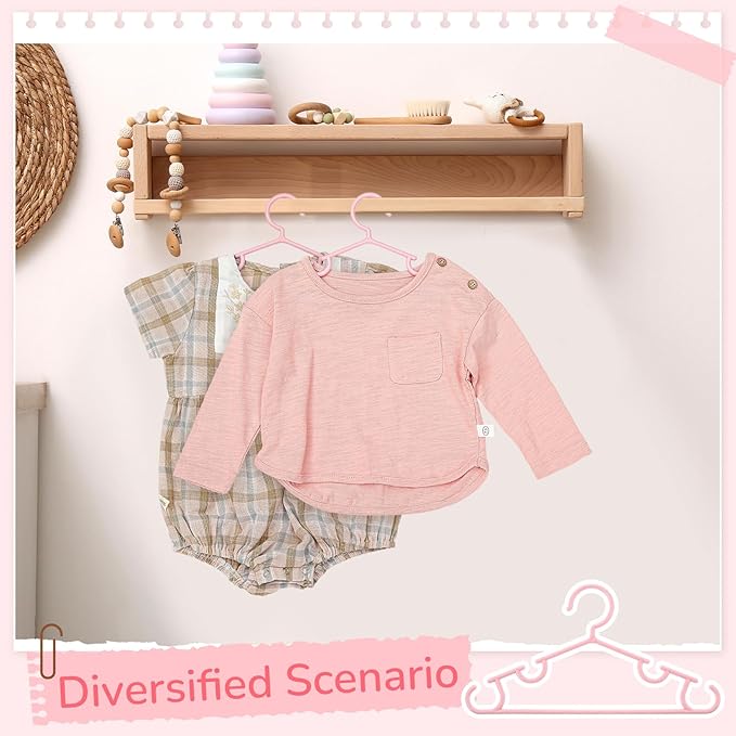 Hsei 60 Pack Pastel Color Kids Nursery Hangers Plastic Baby Hangers Heavy Duty Toddler Hanger for Pants, Coat, Skirts, Closet, Nursery Decor(Pink Color)