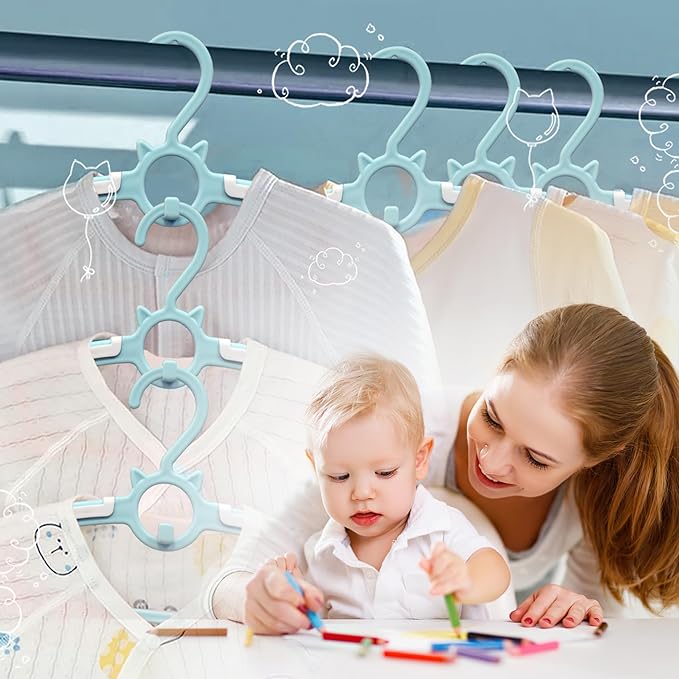 40pcs Baby Nursery Closet Hangers,Toddler Hanger Extendable and Non-Slip for Infant Kids Clothes,11"-14.6" Adjustable Child Coat Pant Hanger for Boy and Girl (Blue)