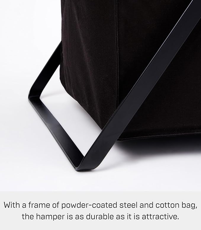 Yamazaki Home Tower Laundry Hamper Clothes Basket With Cotton Liner - Large, 25.2" - Steel + Cotton - 20 Gallons, 75 Liters