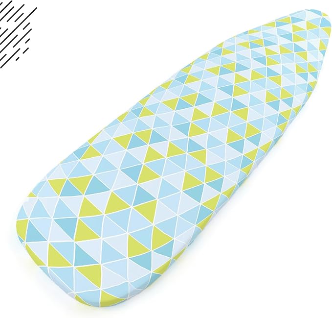 Encasa XO Ironing Board Cover and Pad - Thick 4mm Felt, Heat & Scorch-Resistant, Fits Wide Boards 49"x18", Elastic Bungee Cord Tightening, Easy Fit, Stain-Safe Dye, Triangles Aqua