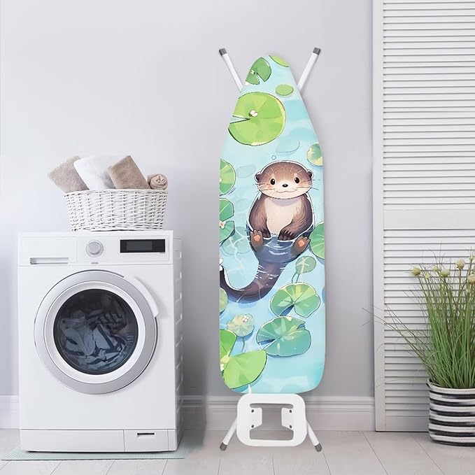 Cute Otter Ironing Board Covers Heavy-Duty Fabric Non Slip Padded Ironing Board Covers Hook and Loop Design Waterproof Slip-Resistant