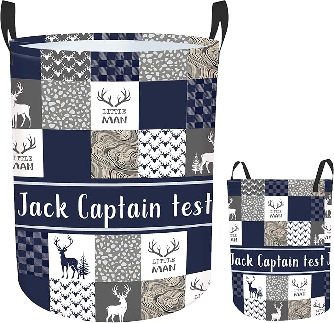 Personalized Name Laundry Basket for Kids Adults, Custom Woodland Deer Laundry Baskets for Toddler Boys Girls, Baby Laundry Hamper, Collapsible Clothes Storage Organizer
