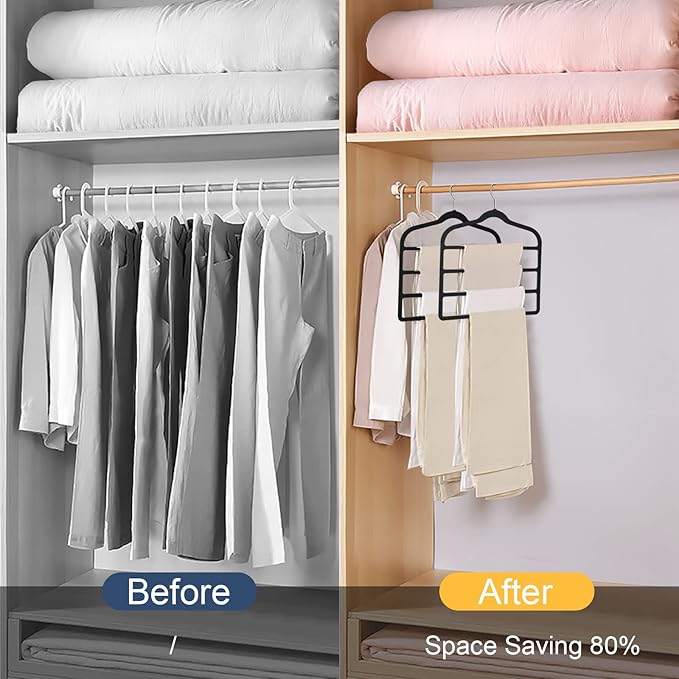 Tinfol 6pc Black Velvet Pants Hangers Space Saving, Non Silp Pant Hanger with Hook, Jeans Slack Trousers Hangers, Multiple Clothes Hanger Closet Organizer Perfect for Pants,Trouser,Jeans