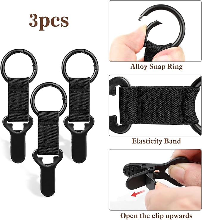 Niveaya Hat Clip for Travel on Bag - 3 Pack, Vacation Beach Cruise Essentials Accessory for Travel Handbag Backpack Luggage, Securely Hold to Keep Hat Shaped, Hands-Free, 3Pcs Black