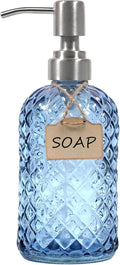 Funly mee Bathroom & Kitchen Glass Hand and Dish Soap Dispenser with 304 Rustproof Stainless Steel Pump (Blue)
