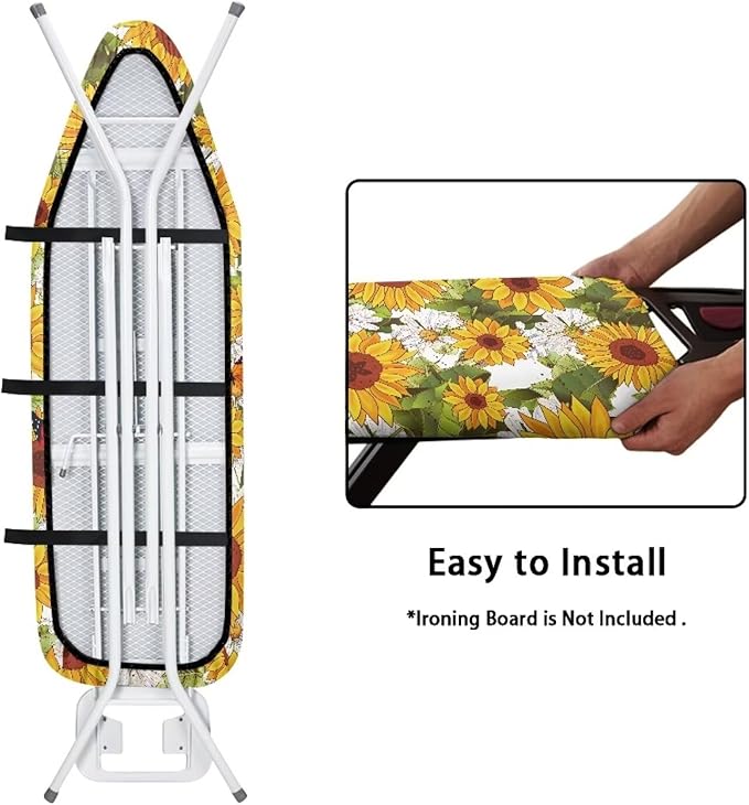Sunflower Stretchable Standard Ironing Board Cover with Elastic Edge Windproof Reflects Heat Durable Iron Board Cover for 15 x 54 Ironing Boards Decor