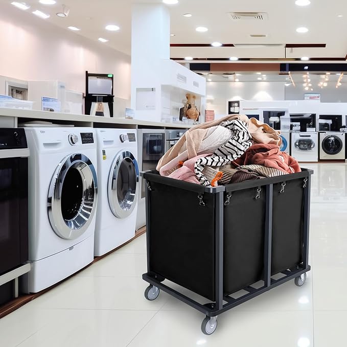 Commercial Laundry Cart with Wheels,600 lbs Heavy Duty Industrial Laundry Cart with Steel Frame and Oxford Cloth Bag,Commercial Laundry Basket for Home,Hotel,Housekeeping,400L(Black)