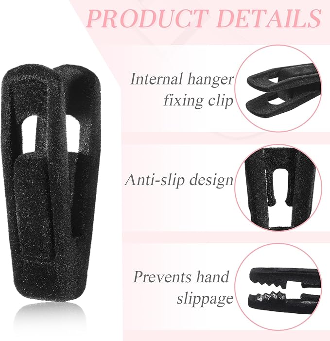 Black Velvet Hangers Clips, 80 Pack Strong Finger Clips Velvet Pants Hanger Velvets Clip Skirt Hanger Clip for Thin Velvets Clothes Suit Hangers