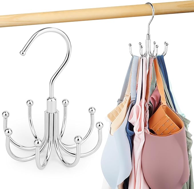 2 Pack Tank Top Hanger, Rotatable Bra Hanger for Closet, Max 24 Capacity Metal Tank Top Holder Storage Space Saving Sport Bra Organizer, Silver