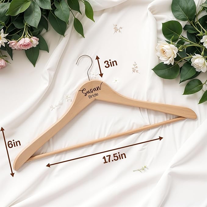 Personalized Bride & Groom Hangers with Custom Name & Date - Engraved Wooden Bridal Party Hangers