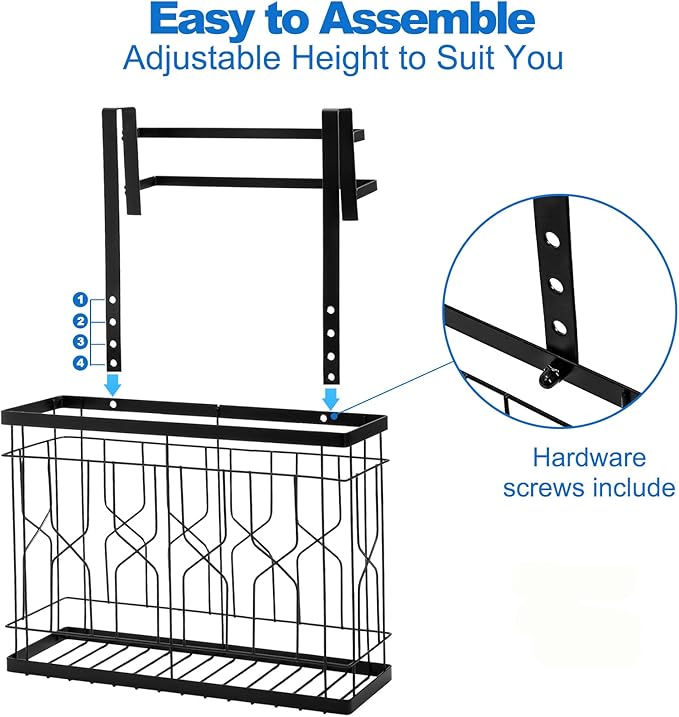 Bekith 2 Pack Cabinet Door Organizer with Double Towel Bar, Over The Cabinet Door Organizer and Storage for Cutting Board, Baking Sheet, Plastic Wrap, Black