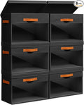 Large Storage Bins with Lids - 6 Pack Foldable Decorative Organizers with Clear Windows & Handles, Cube Storage Organizers for Clothes, Blankets, Sweaters, CD, Black