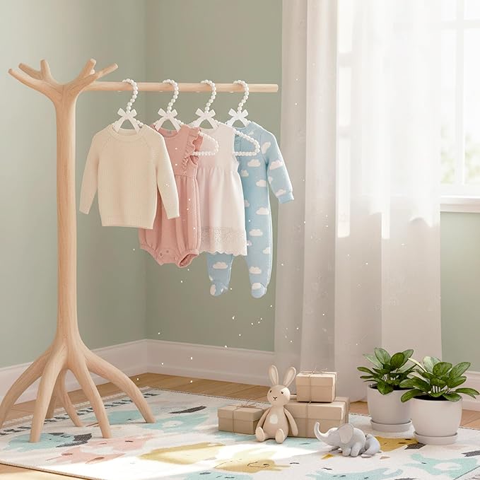 5-Pack Kids Pearl Hangers - Small Non-Slip Pearl Beaded Bow Clothes Racks - Elegant Garment Organizer for Pet Apparel (30cm, White)