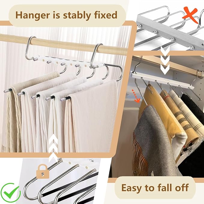 Pants Hangers Space Saving 2packs Metal Closet Organizer,Clothes Jean Hanger,Anti-Slip Design,Closet Organizers and Storage for Skirts Scarf Legging