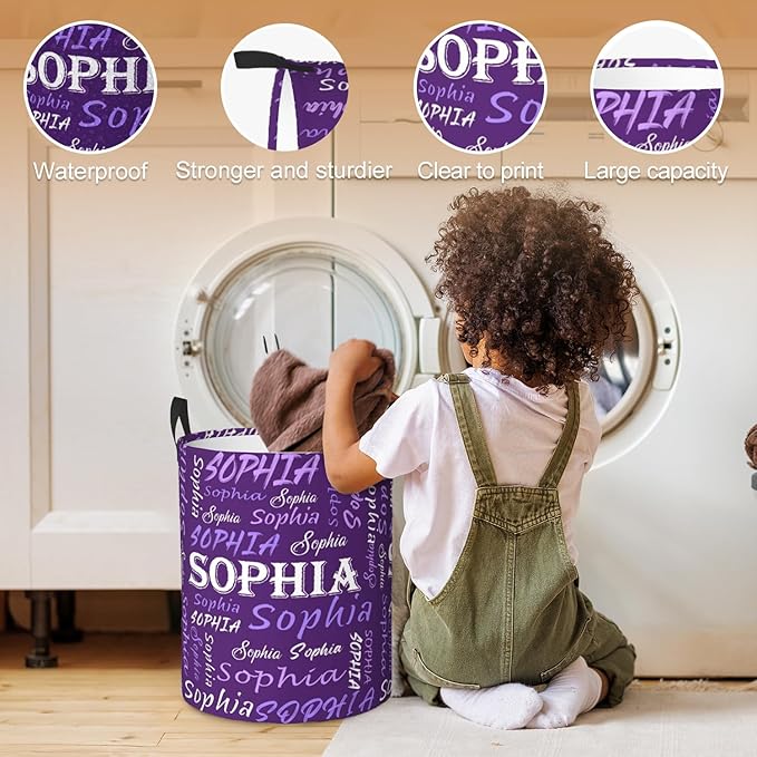 Custom Name Laundry Hamper, Personalized Laundry Basket with Name for Baby Boys Girls, Customized Collapsible Dirty Clothes Hamper Storage with Handles for Bedroom Bathroom Dorm Room Decor