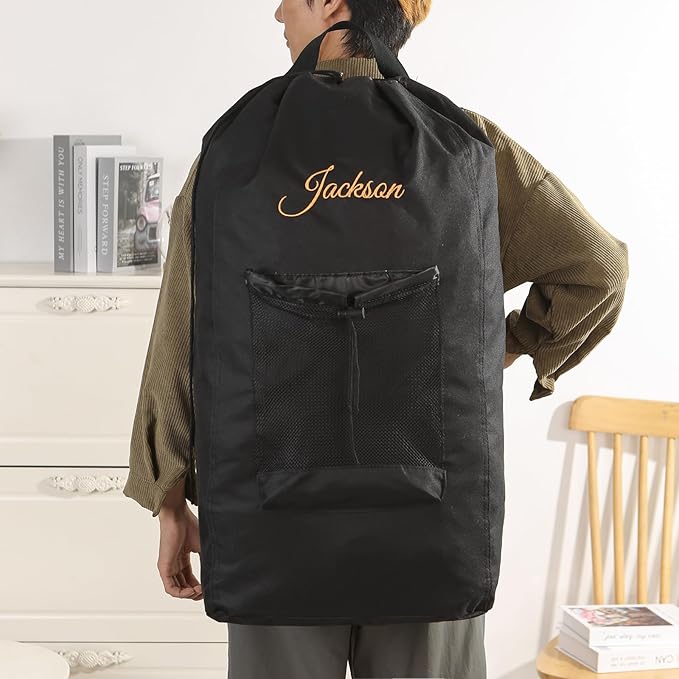 Personalized Name Laundry Backpack Custom Laundry Bag College Dorm Room Essentials for Girls Guys Dirty Clothes Travel Laundry Bags with Embroidery Name 21.73" Wx28.74 H