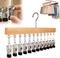 Closet Organizer with 12 Clips, Legging Organizer for Closet, Leggings, Jeans, Hats, Shorts, Socks, 360° Rotating Space Saving Hanging Clothes (Brown 12 Clips, 1Pcs)