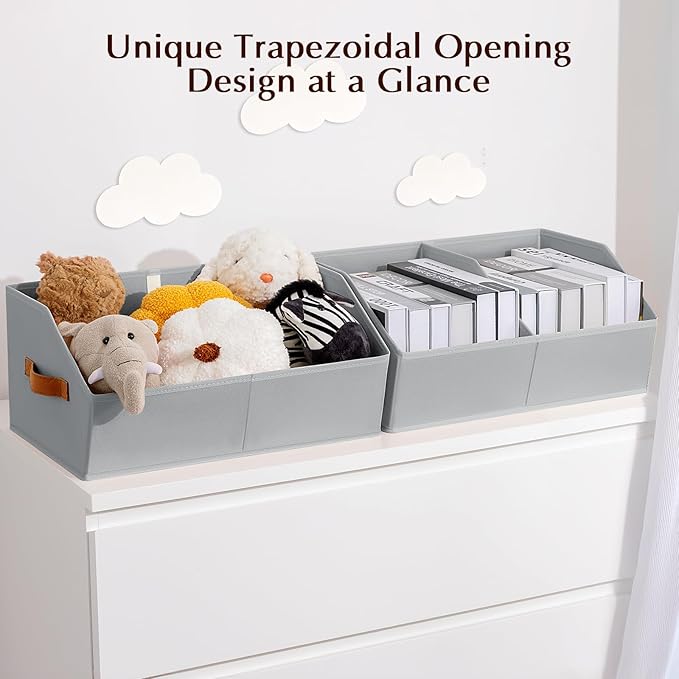 Closet Organizers and Storage Bins - 4 Pack Collapsible Divided Trapezoidal Cube Storage Bins Baskets For Organizing Clothes Blankets,Toys, Books, Towels(Light Grey)