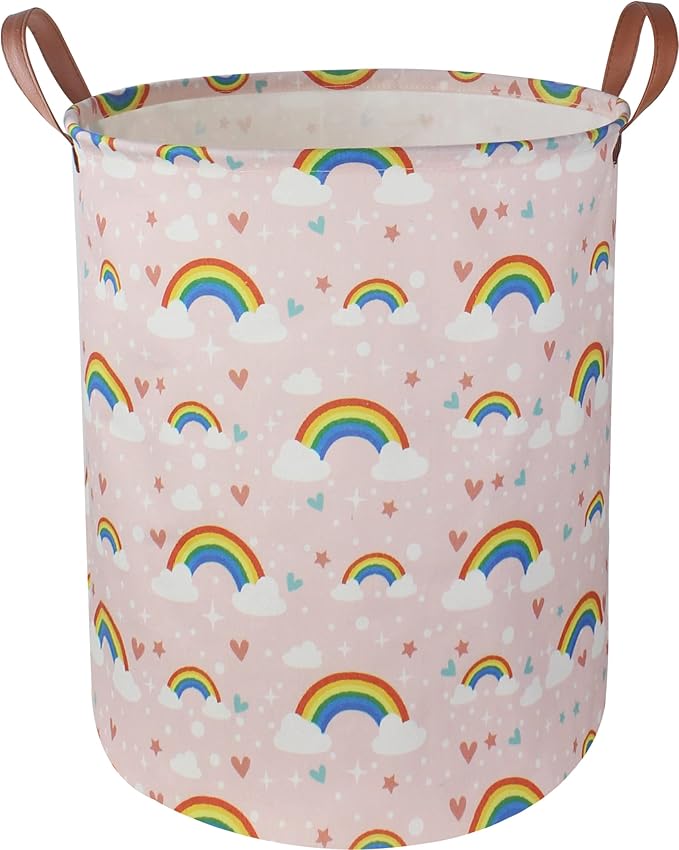 Pink Rainbow Laundry Hamper,Baby Nursery Hamper,Kids Toy Storage Basket for Girls Bedroom,Gift Basket,Room Decor(Rainbow)