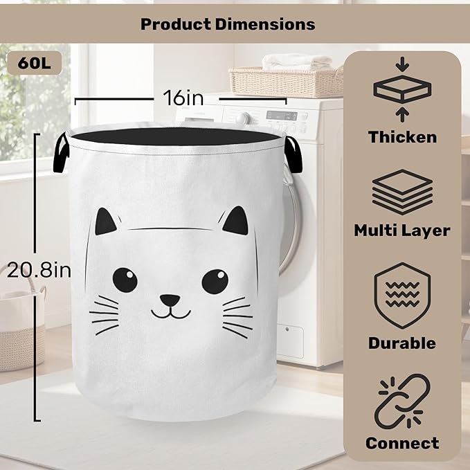 Cute Cat Foldable Laundry Hamper - Waterproof Fabric Storage Basket with Handles, Clothes Hampers for Laundry,Bedroom,Dorm
