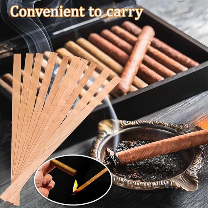 50 Spanish Cedar Wood Spills + 3 Cigar Humidor Bags， Cigar Lighting and Pipe Smoking Assessories and Humidor for Cigar Box Tray Jar and Case，Travel-Friendly(0.02"Thick)