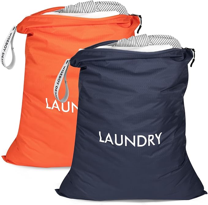 WiseBoy 2 Pack Laundry Bags, Travel Laundry Bag for Dirty Clothes, Washable Nylon Wet Dry Bag, Swimming Yoga Bathing Suit Workout Wet Dry Bags