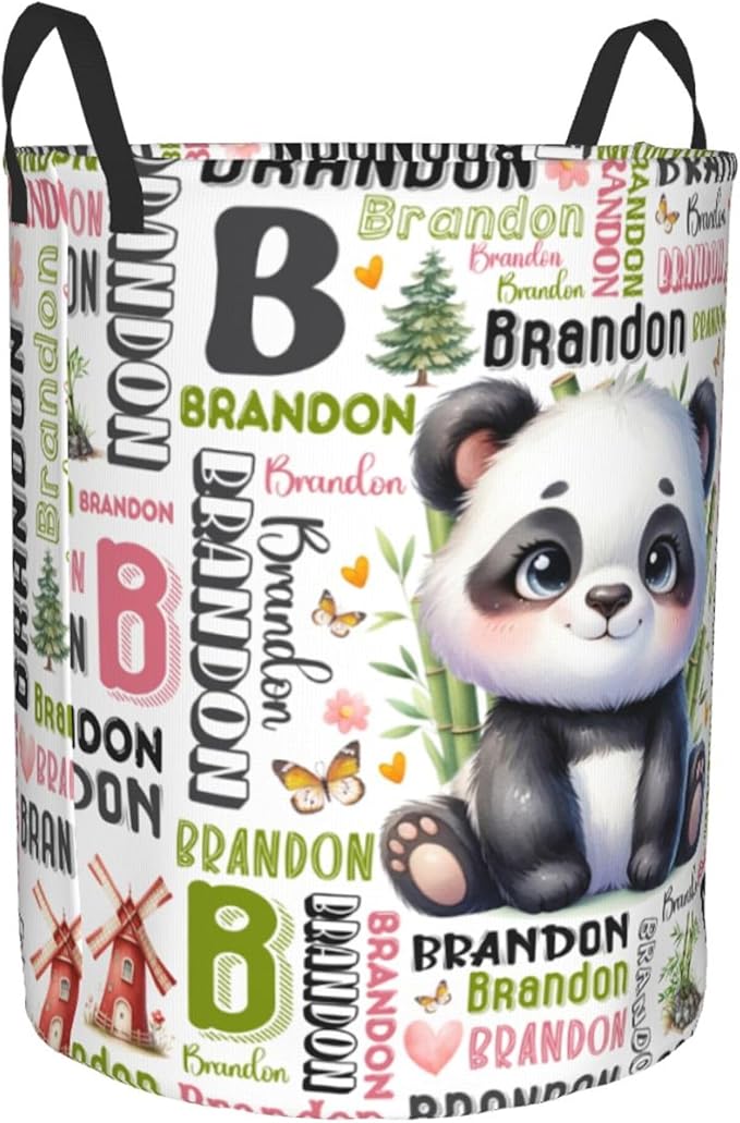 Personalized Panda Laundry Basket For Baby Kids Boys Girls Adult Custom Hamper Basket With Name For Bathroom Bedrooms Collapsible Baby Laundry Basket, Dirty Clothes Hamper With Handles