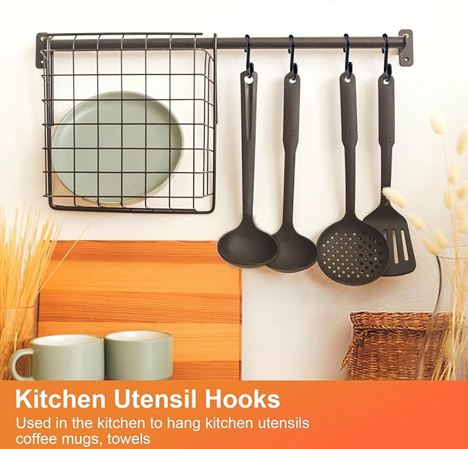 HiGift 24 Pack 3 Inch Vinyl Coated S Hooks, Non Slip Heavy Duty S Hooks for Hanging Plants, Metal Black Rubber Coated Closet S Hook for Hanging Plant Jeans Clothes Kitchen Pot Pan Cup Towels Bags
