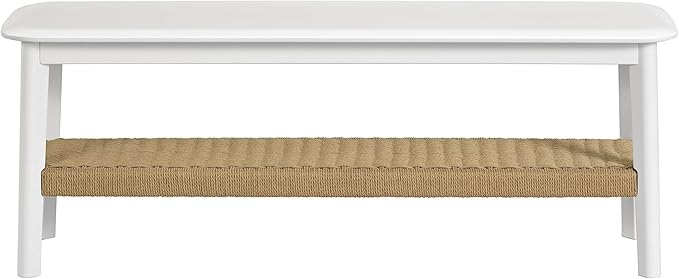 Alaterre Furniture Calais Entryway Bench with Storage Shelf - 48 Inch 2-Tier Storage Bench for Bedroom, Dining Room, Living Room, or Entryway - Wooden Entryway Furniture (White)